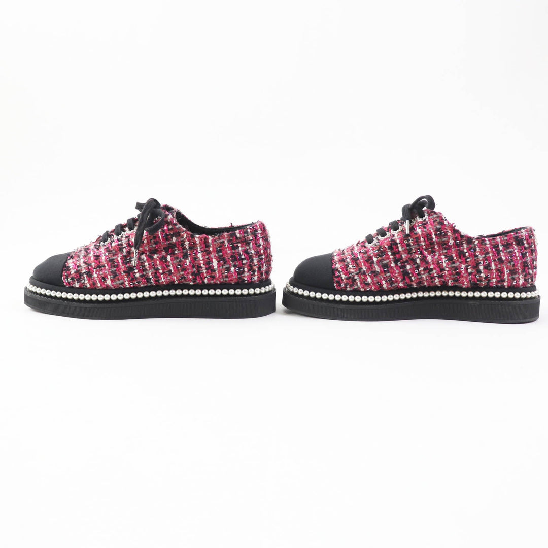 CHANEL Low cut sneakers G32357 tweed Pink black Women 35 Used Authentic