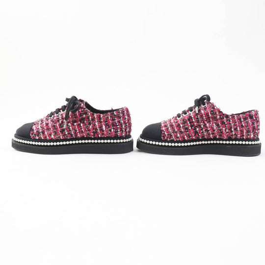 CHANEL Low cut sneakers G32357 tweed Pink black Women 35 Used Authentic