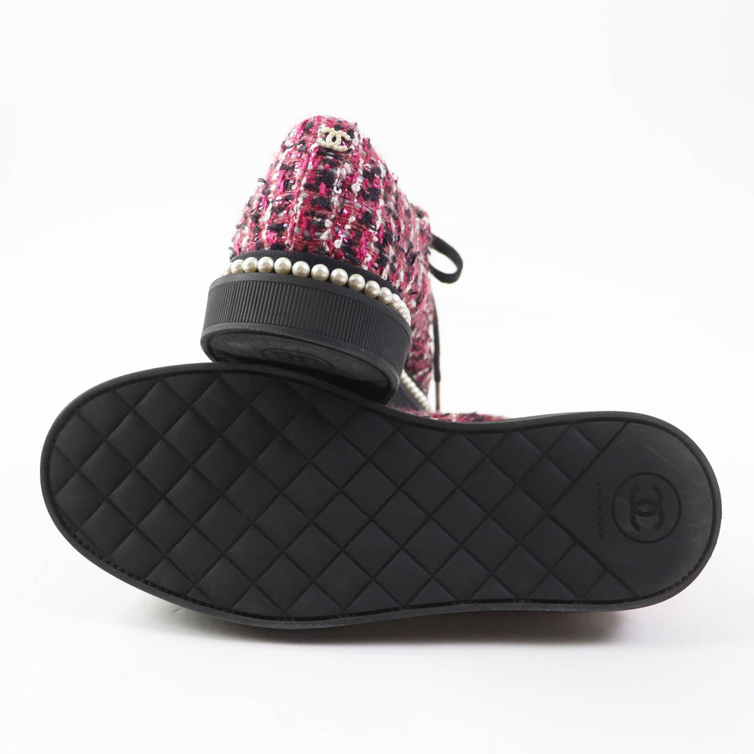 CHANEL Low cut sneakers G32357 tweed Pink black Women 35 Used Authentic