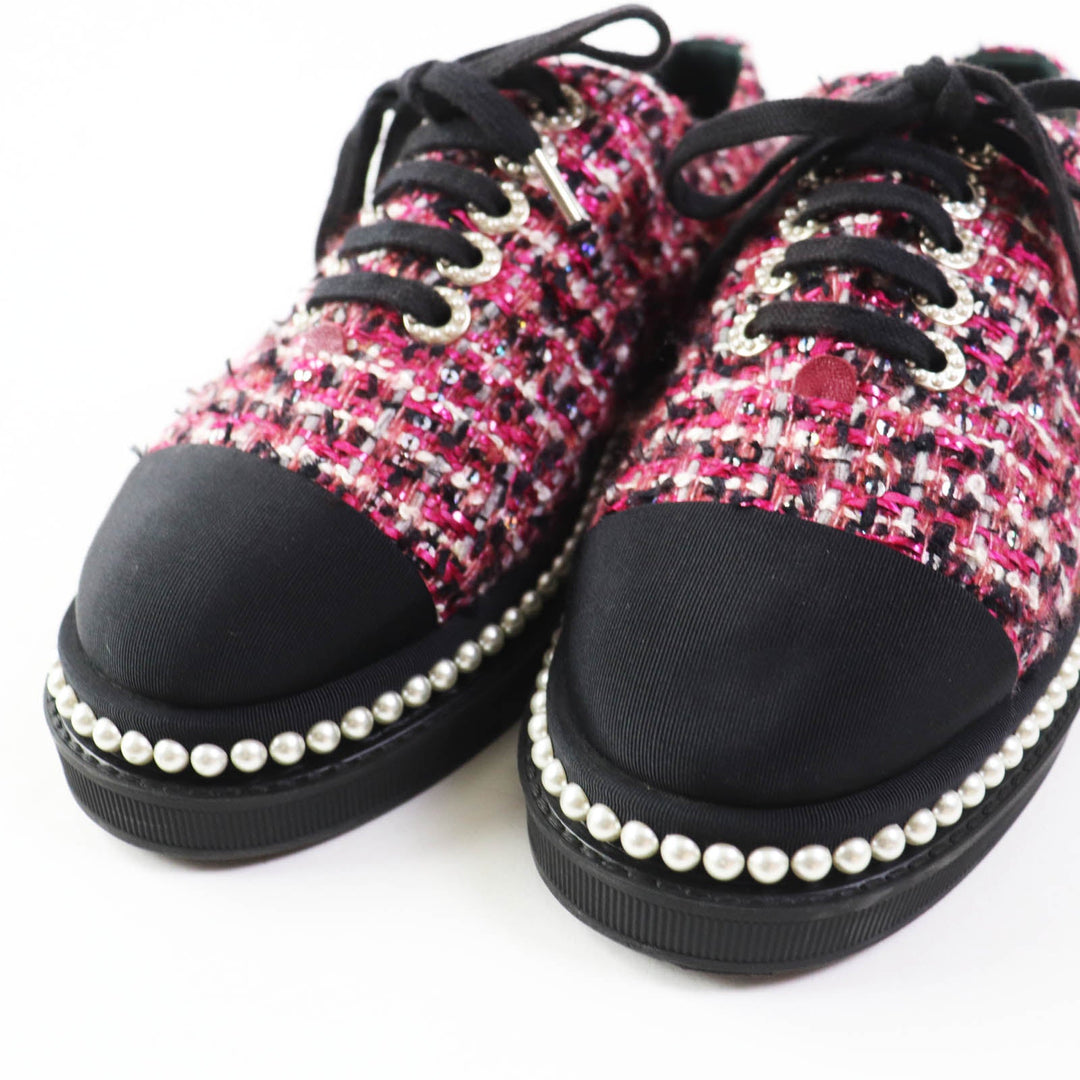 CHANEL Low cut sneakers G32357 tweed Pink black Women 35 Used Authentic