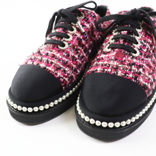 CHANEL Low cut sneakers G32357 tweed Pink black Women 35 Used Authentic