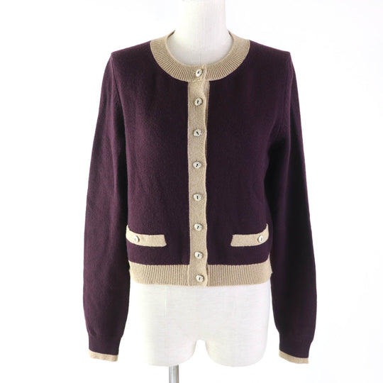 CHANEL cardigan 17A P57065 Main: 98% cashmere, Main: 2% polyester PLUM/GOLDEN BEIGE Women 38 Used Authentic