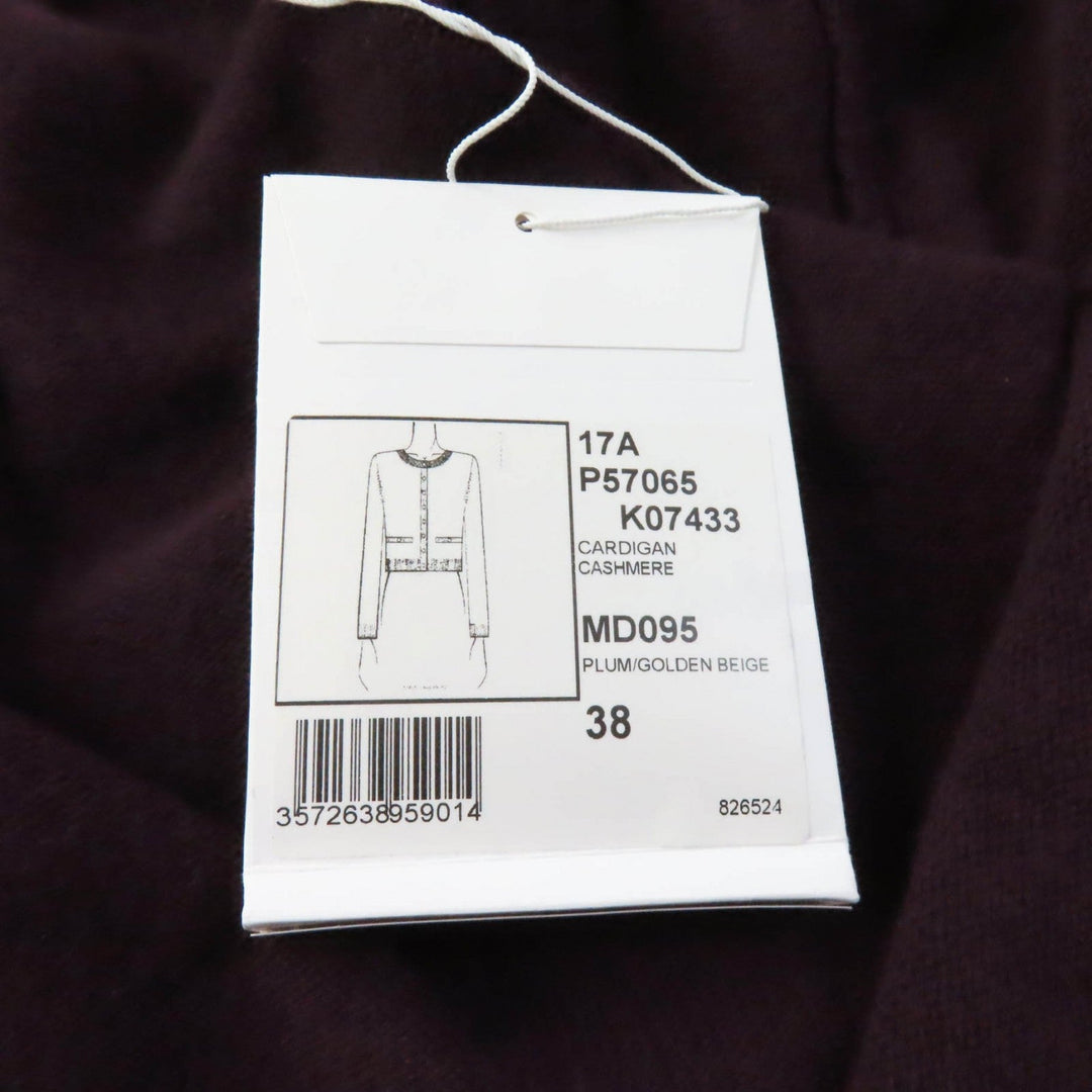 CHANEL cardigan 17A P57065 Main: 98% cashmere, Main: 2% polyester PLUM/GOLDEN BEIGE Women 38 Used Authentic