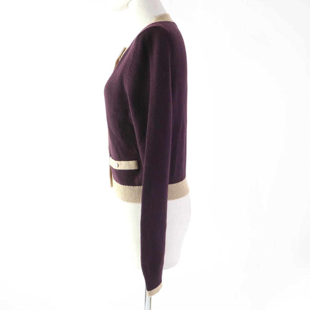 CHANEL cardigan 17A P57065 Main: 98% cashmere, Main: 2% polyester PLUM/GOLDEN BEIGE Women 38 Used Authentic