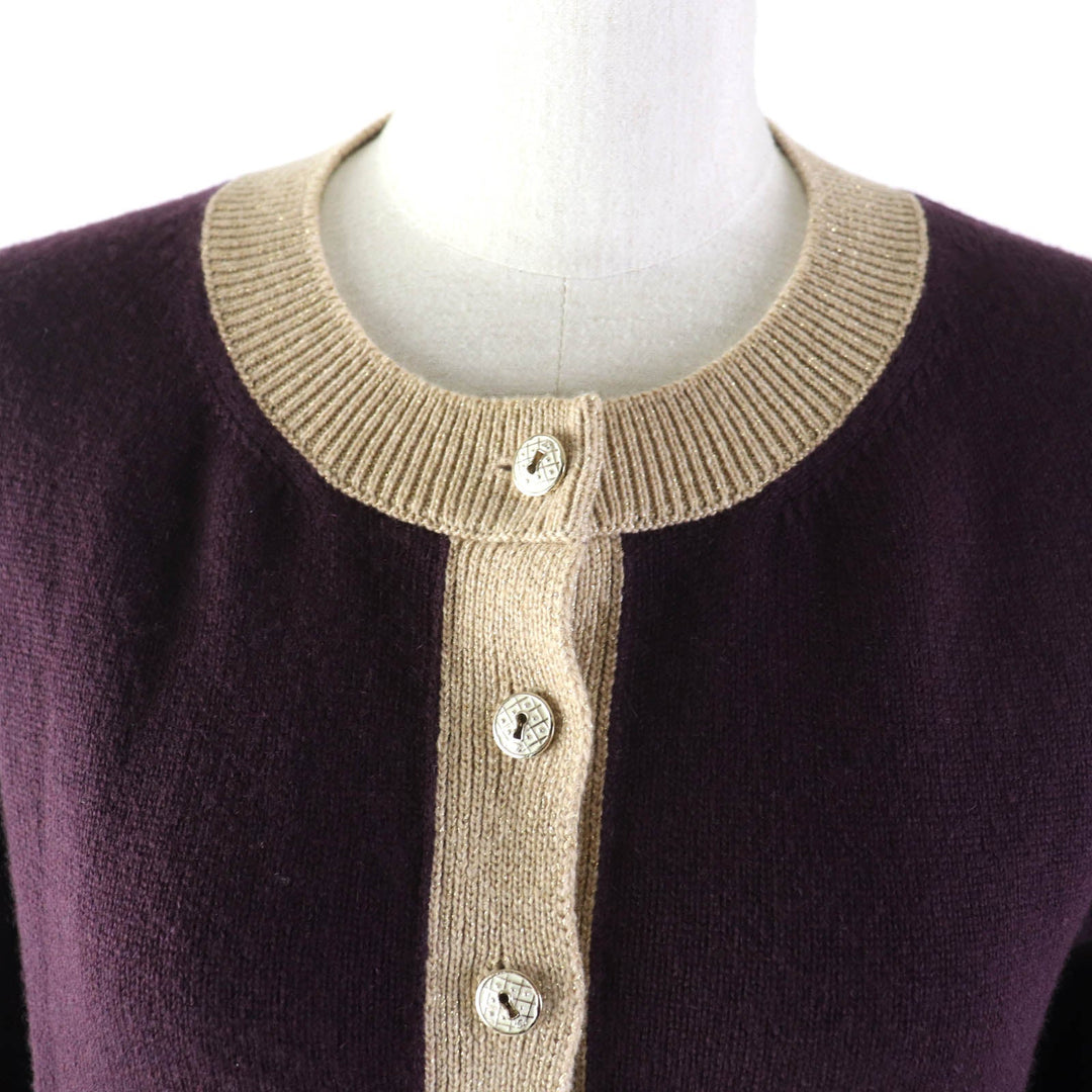 CHANEL cardigan 17A P57065 Main: 98% cashmere, Main: 2% polyester PLUM/GOLDEN BEIGE Women 38 Used Authentic