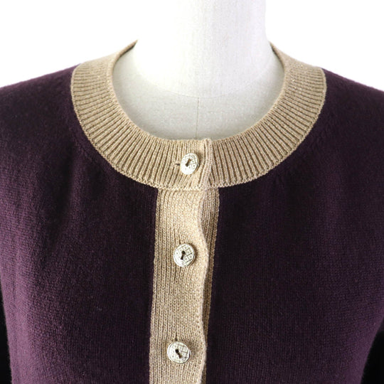 CHANEL cardigan 17A P57065 Main: 98% cashmere, Main: 2% polyester PLUM/GOLDEN BEIGE Women 38 Used Authentic