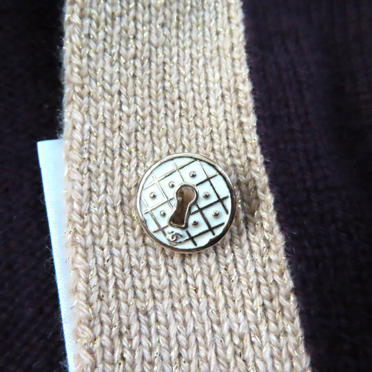CHANEL cardigan 17A P57065 Main: 98% cashmere, Main: 2% polyester PLUM/GOLDEN BEIGE Women 38 Used Authentic