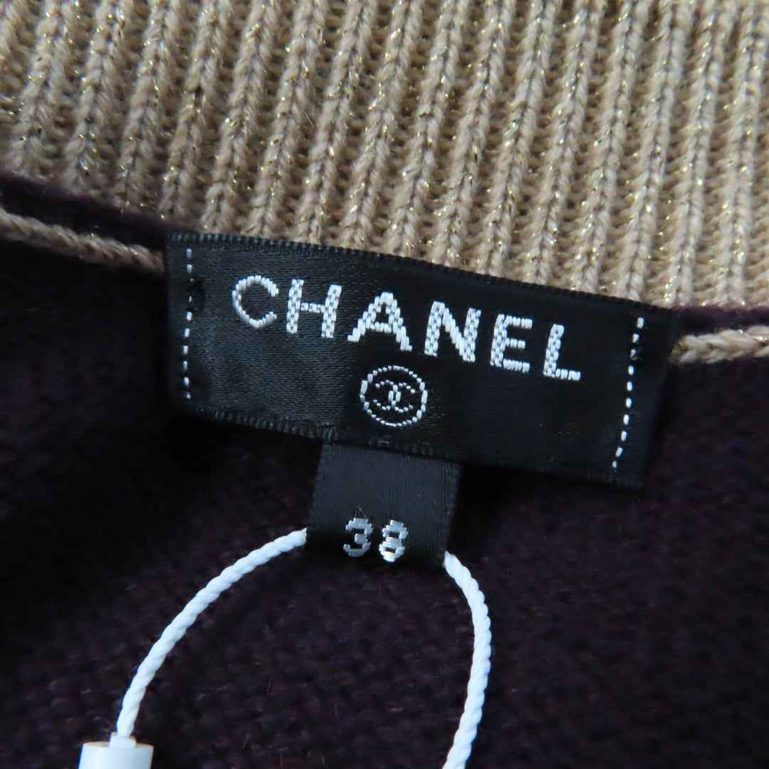 CHANEL cardigan 17A P57065 Main: 98% cashmere, Main: 2% polyester PLUM/GOLDEN BEIGE Women 38 Used Authentic
