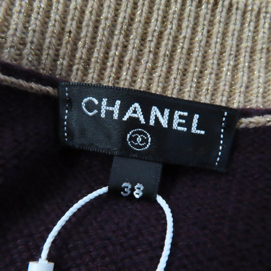 CHANEL cardigan 17A P57065 Main: 98% cashmere, Main: 2% polyester PLUM/GOLDEN BEIGE Women 38 Used Authentic