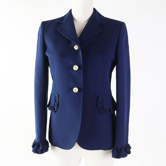 GUCCI 432417 Outer: 51% wool, Outer: 49% silk, Lining: 71% acetate, Lining: 29% silk, Sleeve lining: 100% rayon Navy Women 38 Used Authentic