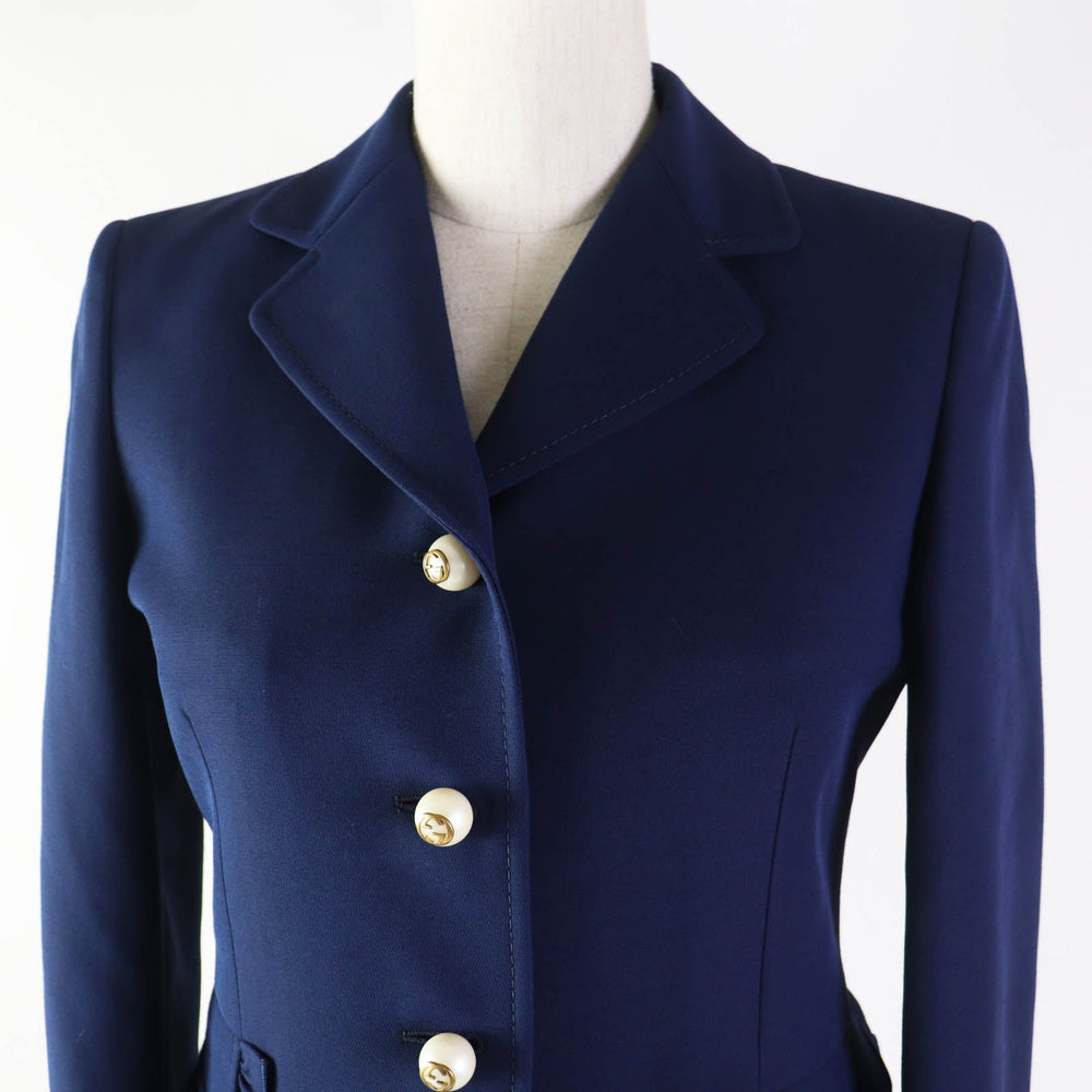 GUCCI 432417 Outer: 51% wool, Outer: 49% silk, Lining: 71% acetate, Lining: 29% silk, Sleeve lining: 100% rayon Navy Women 38 Used Authentic