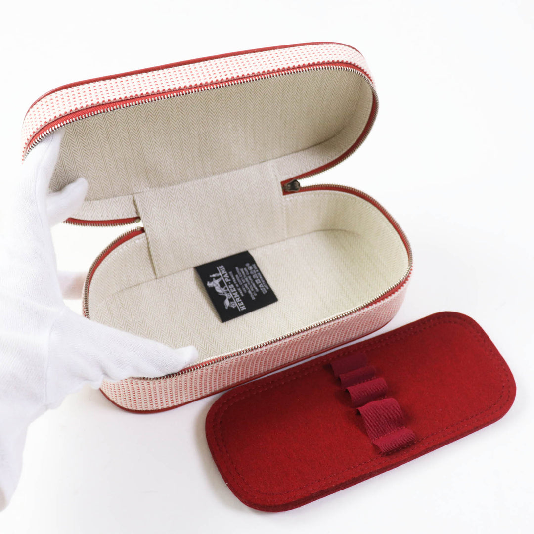 HERMES Cosmetics Pouch 100% cotton Other: 92% cotton, 8% polyurethane Orange red Escal Women Used Authentic