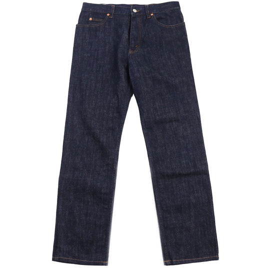GUCCI Denim pants 623953 Main: 98% cotton, Main: 2% polyurethane acrylic, Part: leather Indigo blue Washed denim regular pants mens 32 Used Authentic