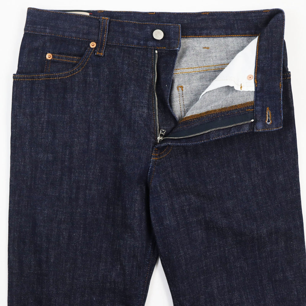 GUCCI Denim pants 623953 Main: 98% cotton, Main: 2% polyurethane acrylic, Part: leather Indigo blue Washed denim regular pants mens 32 Used Authentic