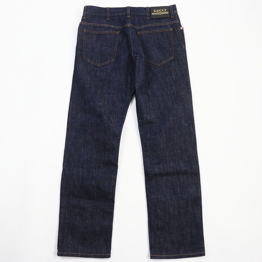 GUCCI Denim pants 623953 Main: 98% cotton, Main: 2% polyurethane acrylic, Part: leather Indigo blue Washed denim regular pants mens 32 Used Authentic