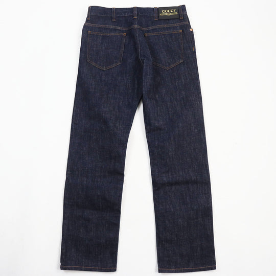 GUCCI Denim pants 623953 Main: 98% cotton, Main: 2% polyurethane acrylic, Part: leather Indigo blue Washed denim regular pants mens 32 Used Authentic