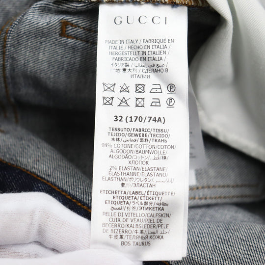 GUCCI Denim pants 623953 Main: 98% cotton, Main: 2% polyurethane acrylic, Part: leather Indigo blue Washed denim regular pants mens 32 Used Authentic