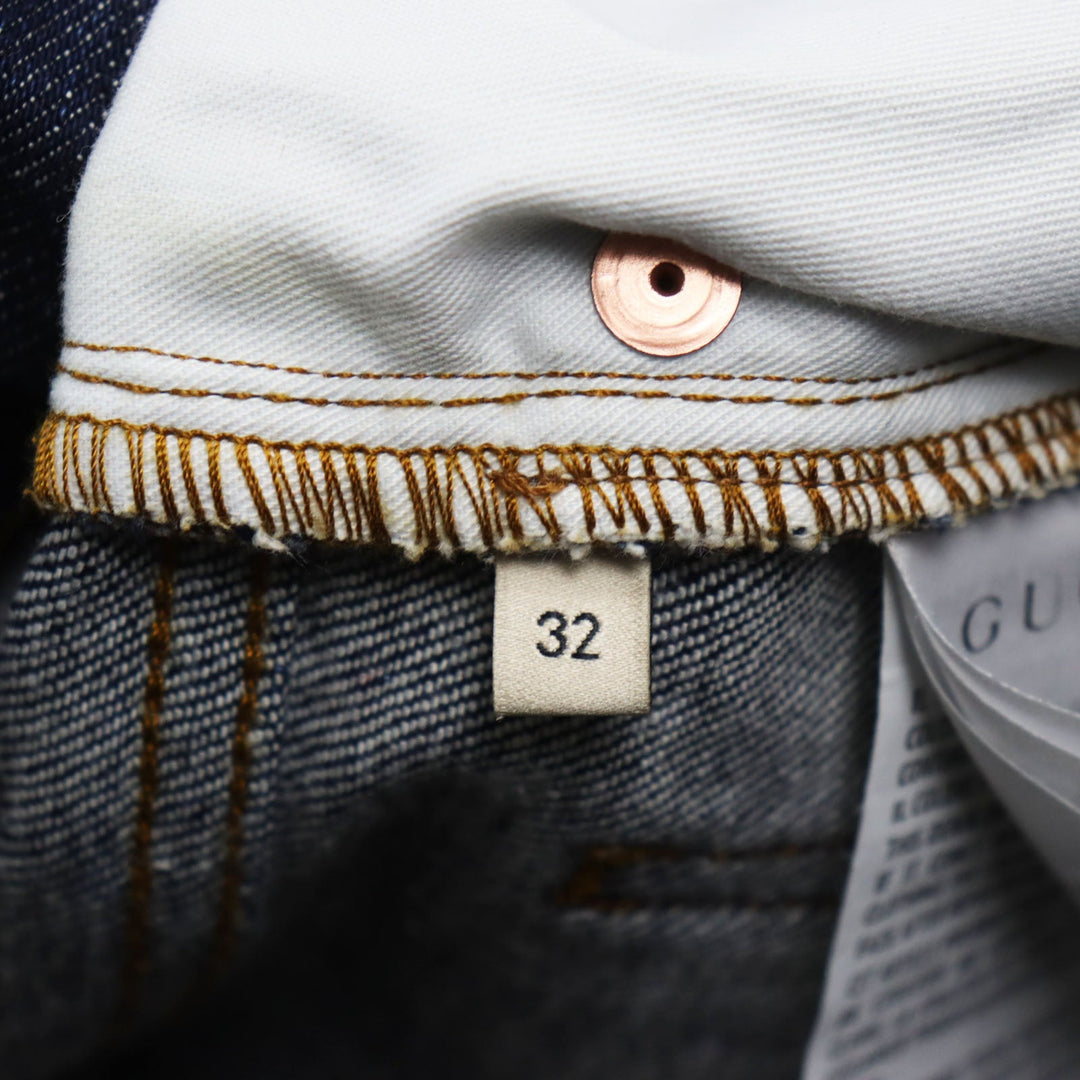 GUCCI Denim pants 623953 Main: 98% cotton, Main: 2% polyurethane acrylic, Part: leather Indigo blue Washed denim regular pants mens 32 Used Authentic