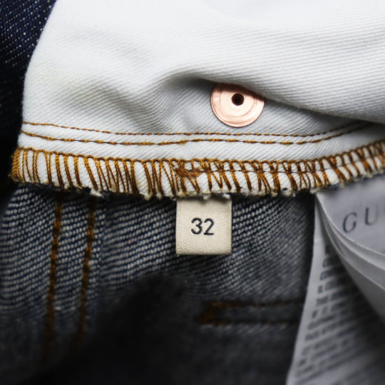 GUCCI Denim pants 623953 Main: 98% cotton, Main: 2% polyurethane acrylic, Part: leather Indigo blue Washed denim regular pants mens 32 Used Authentic
