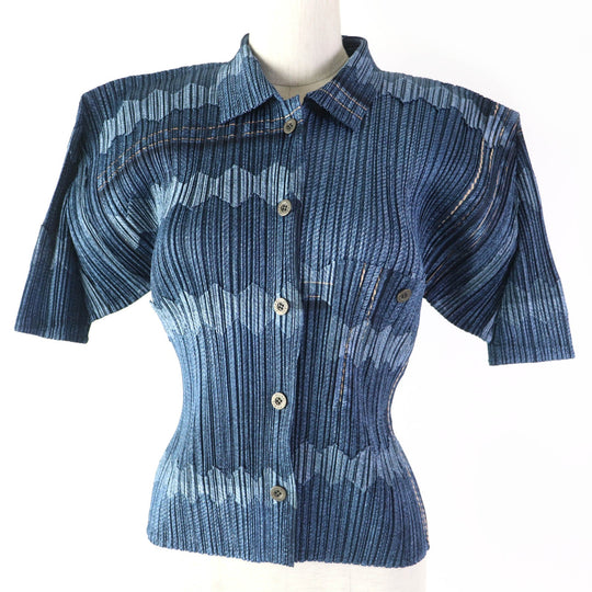 PLEATS PLEASE Short sleeve shirt PP12-JJ522 Main: 100% polyester blue Women 4 Used Authentic