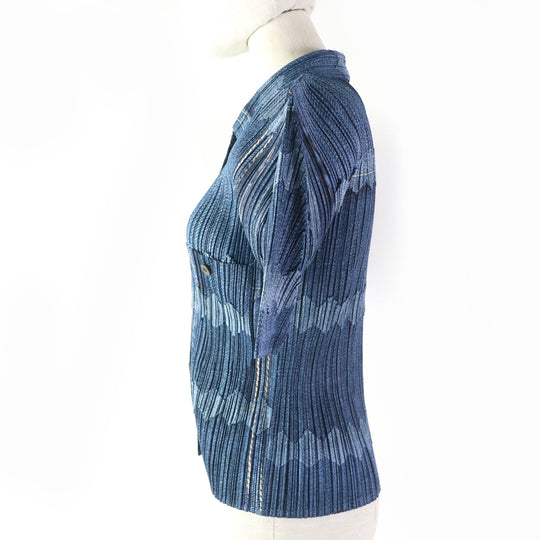 PLEATS PLEASE Short sleeve shirt PP12-JJ522 Main: 100% polyester blue Women 4 Used Authentic