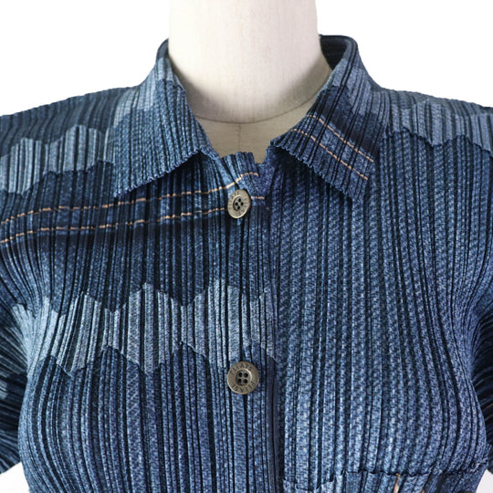 PLEATS PLEASE Short sleeve shirt PP12-JJ522 Main: 100% polyester blue Women 4 Used Authentic