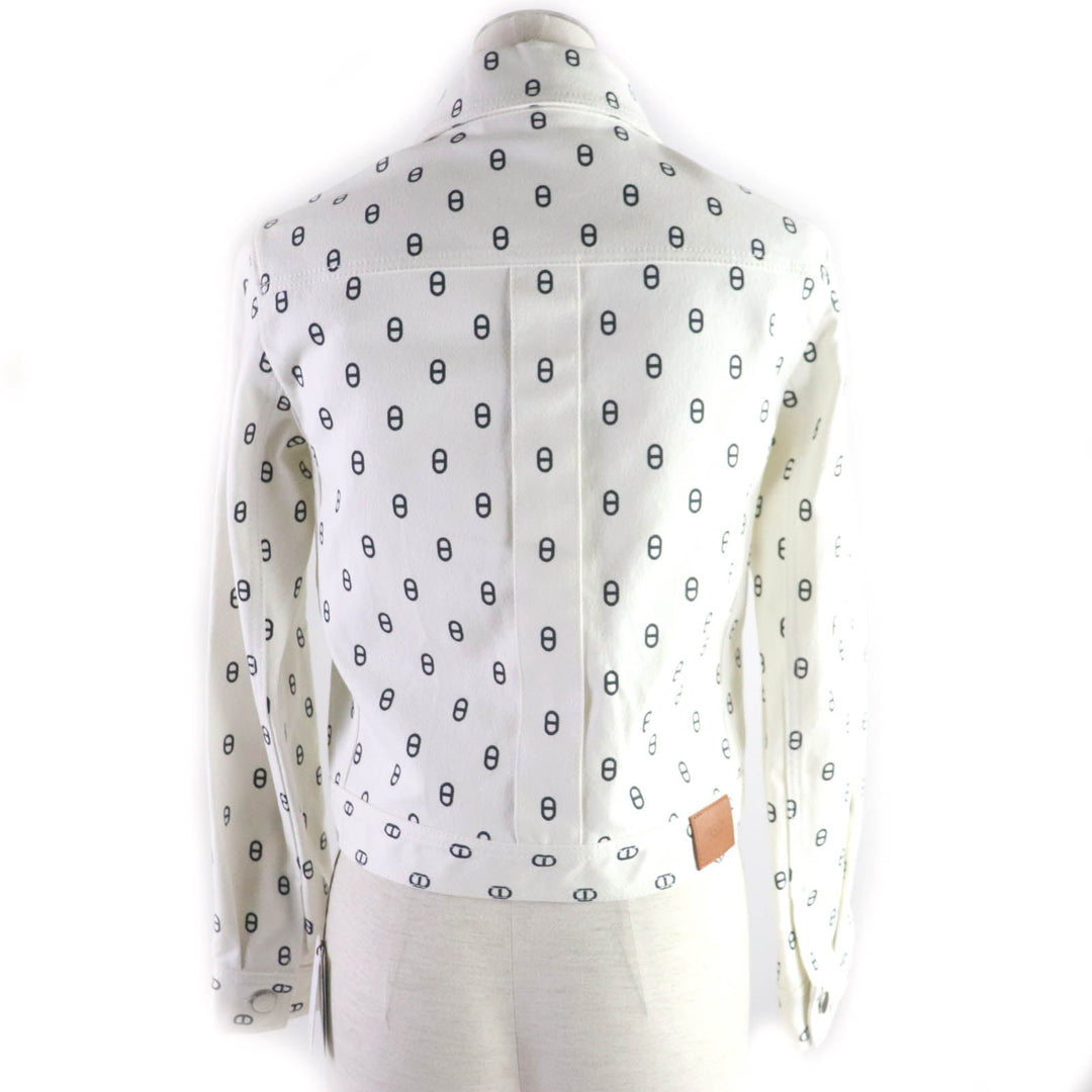 HERMES Denim Jacket Outer: 98% cotton, Outer: 2% polyurethane, Part: leather, Lining: 100% cotton White navy Women 40 Used Authentic