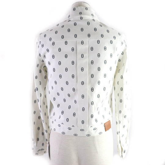 HERMES Denim Jacket Outer: 98% cotton, Outer: 2% polyurethane, Part: leather, Lining: 100% cotton White navy Women 40 Used Authentic