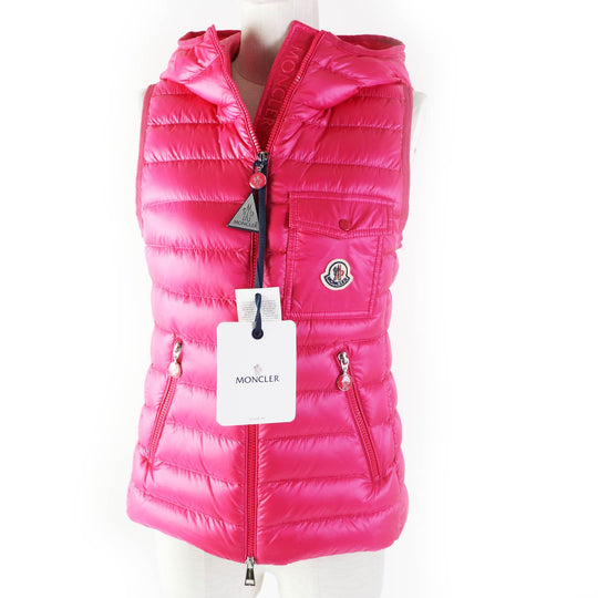 MONCLER Down vest Outer: 100% nylon, Lining: 100% nylon, Filling: 90% down, Filling: 10% feather, Hood lining: 100% nylon pink GLYGOS Women zero size Used Authentic