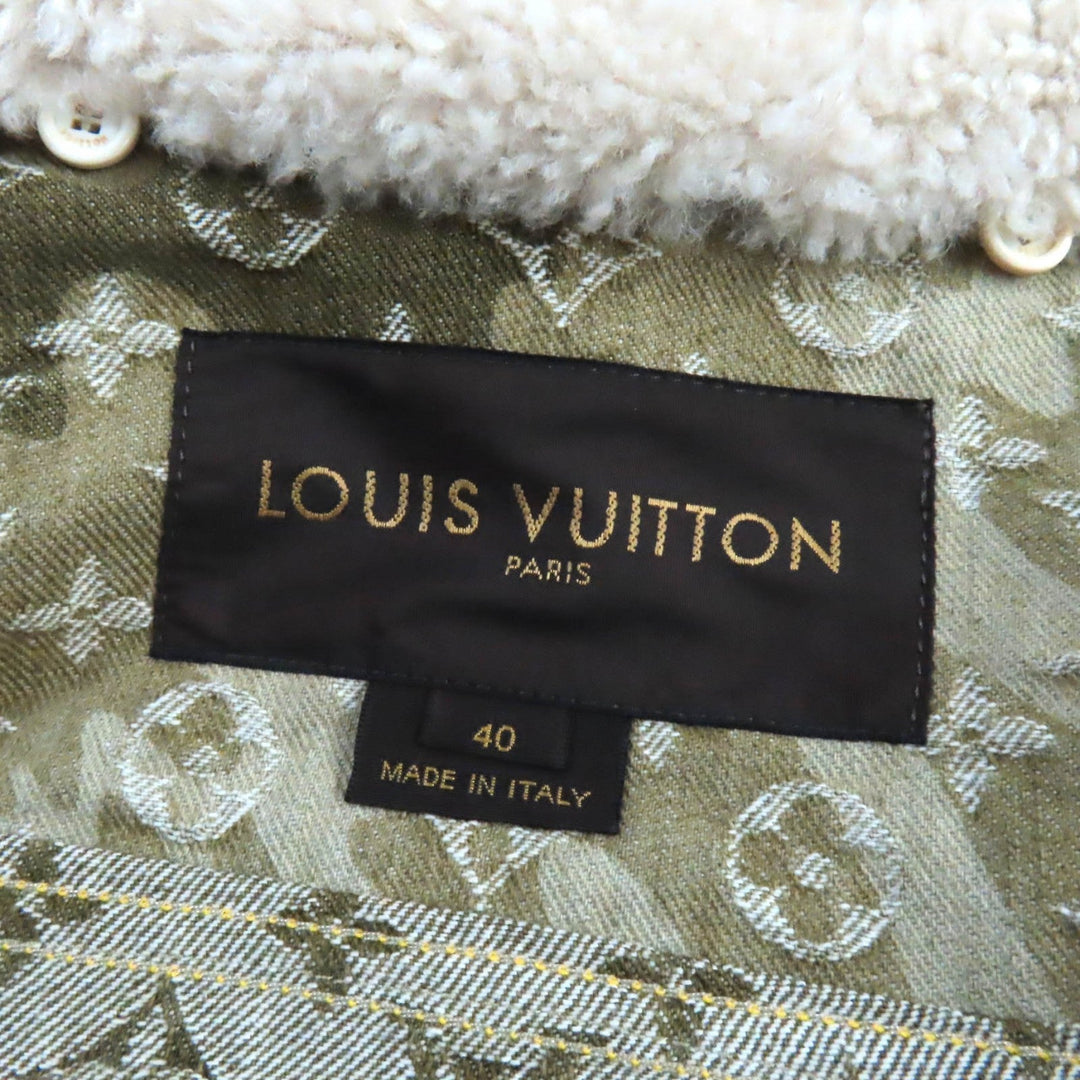 LOUIS VUITTON Denim Jacket Main: 100% cotton, Fur: Mouton khaki Monogrammed Lines Women 40 Used Authentic