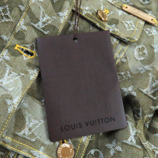 LOUIS VUITTON Denim Jacket Main: 100% cotton, Fur: Mouton khaki Monogrammed Lines Women 40 Used Authentic