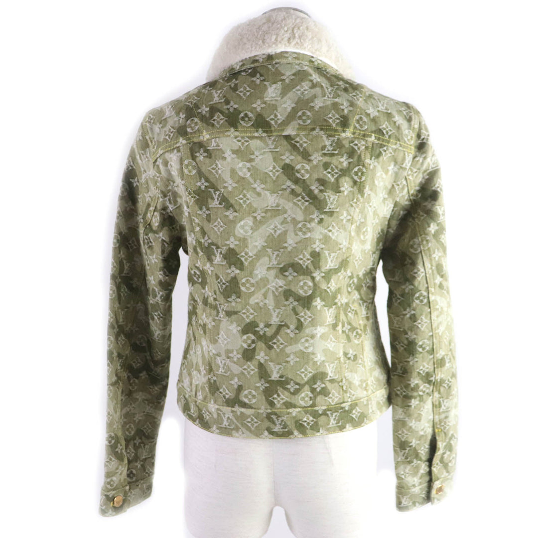 LOUIS VUITTON Denim Jacket Main: 100% cotton, Fur: Mouton khaki Monogrammed Lines Women 40 Used Authentic