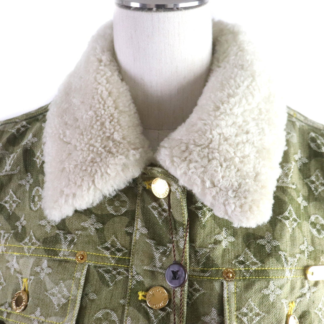 LOUIS VUITTON Denim Jacket Main: 100% cotton, Fur: Mouton khaki Monogrammed Lines Women 40 Used Authentic