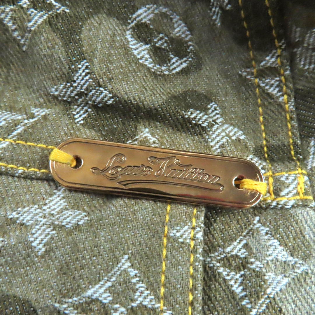 LOUIS VUITTON Denim Jacket Main: 100% cotton, Fur: Mouton khaki Monogrammed Lines Women 40 Used Authentic