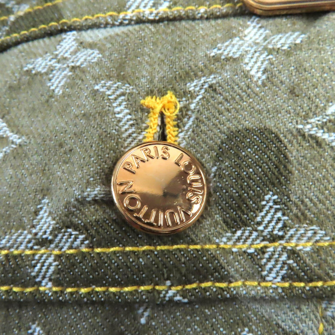 LOUIS VUITTON Denim Jacket Main: 100% cotton, Fur: Mouton khaki Monogrammed Lines Women 40 Used Authentic