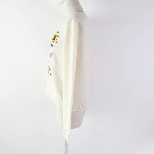 Christian Dior knit 344S57TM152 Outer: 100% cashmere, Part: 100% cotton White mulch Indian Tiger Motif Women 44 Used Authentic