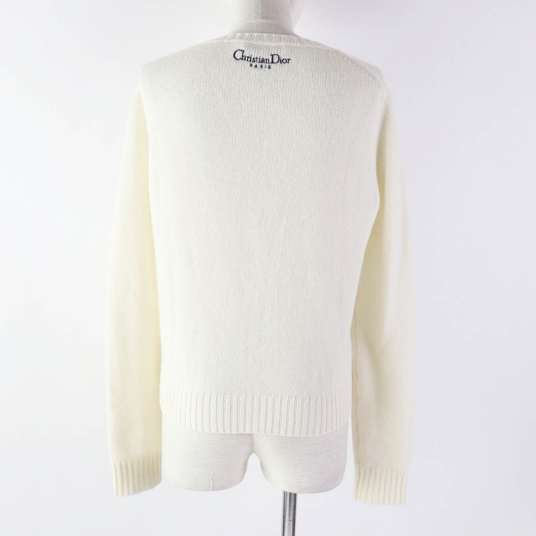 Christian Dior knit 344S57TM152 Outer: 100% cashmere, Part: 100% cotton White mulch Indian Tiger Motif Women 44 Used Authentic