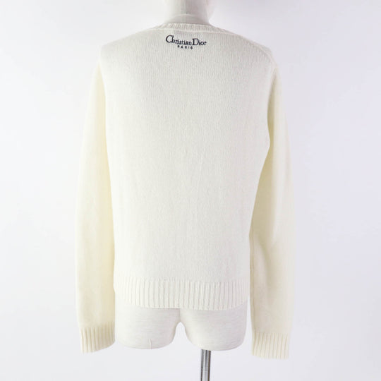 Christian Dior knit 344S57TM152 Outer: 100% cashmere, Part: 100% cotton White mulch Indian Tiger Motif Women 44 Used Authentic