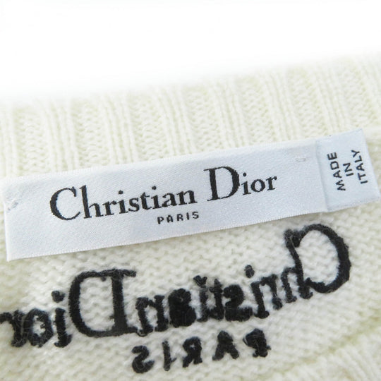 Christian Dior knit 344S57TM152 Outer: 100% cashmere, Part: 100% cotton White mulch Indian Tiger Motif Women 44 Used Authentic