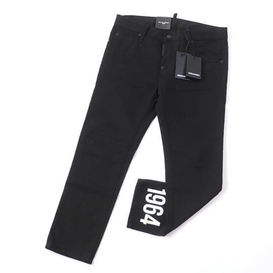 DSQUARED2 Denim pants S75LB0346 Main: 98% cotton, Main: 2% polyurethane, Lining: 65% polyester, Lining: 35% cotton, Part: 80% leather, 14% polyester, 6% resin black Women 40 Used Authentic