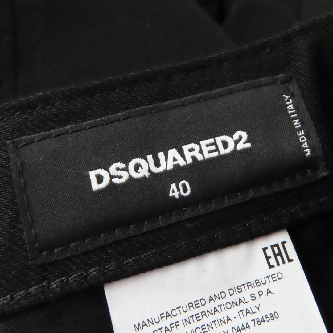 DSQUARED2 Denim pants S75LB0346 Main: 98% cotton, Main: 2% polyurethane, Lining: 65% polyester, Lining: 35% cotton, Part: 80% leather, 14% polyester, 6% resin black Women 40 Used Authentic