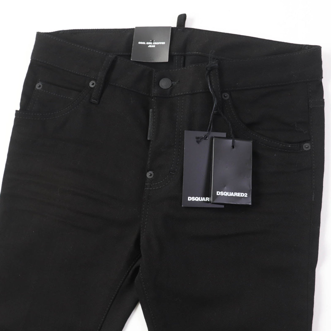 DSQUARED2 Denim pants S75LB0346 Main: 98% cotton, Main: 2% polyurethane, Lining: 65% polyester, Lining: 35% cotton, Part: 80% leather, 14% polyester, 6% resin black Women 40 Used Authentic