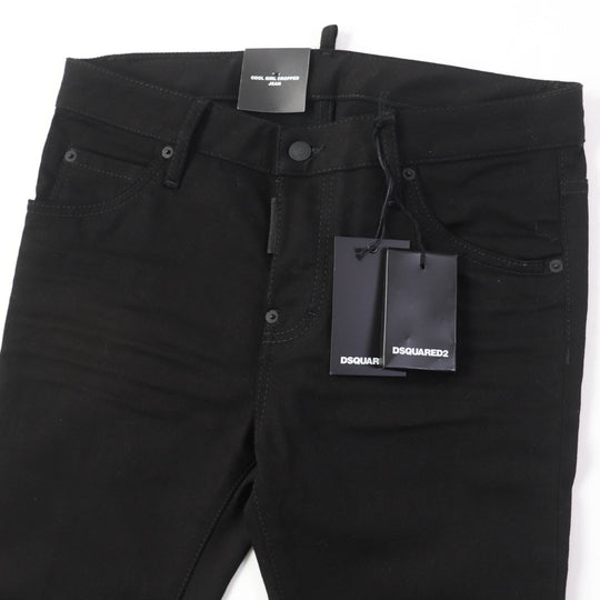 DSQUARED2 Denim pants S75LB0346 Main: 98% cotton, Main: 2% polyurethane, Lining: 65% polyester, Lining: 35% cotton, Part: 80% leather, 14% polyester, 6% resin black Women 40 Used Authentic