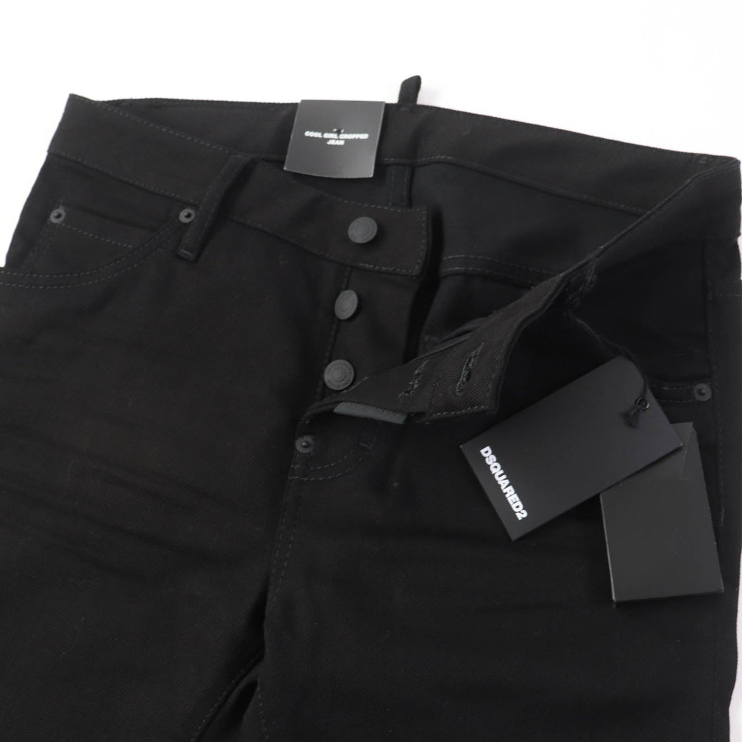 DSQUARED2 Denim pants S75LB0346 Main: 98% cotton, Main: 2% polyurethane, Lining: 65% polyester, Lining: 35% cotton, Part: 80% leather, 14% polyester, 6% resin black Women 40 Used Authentic
