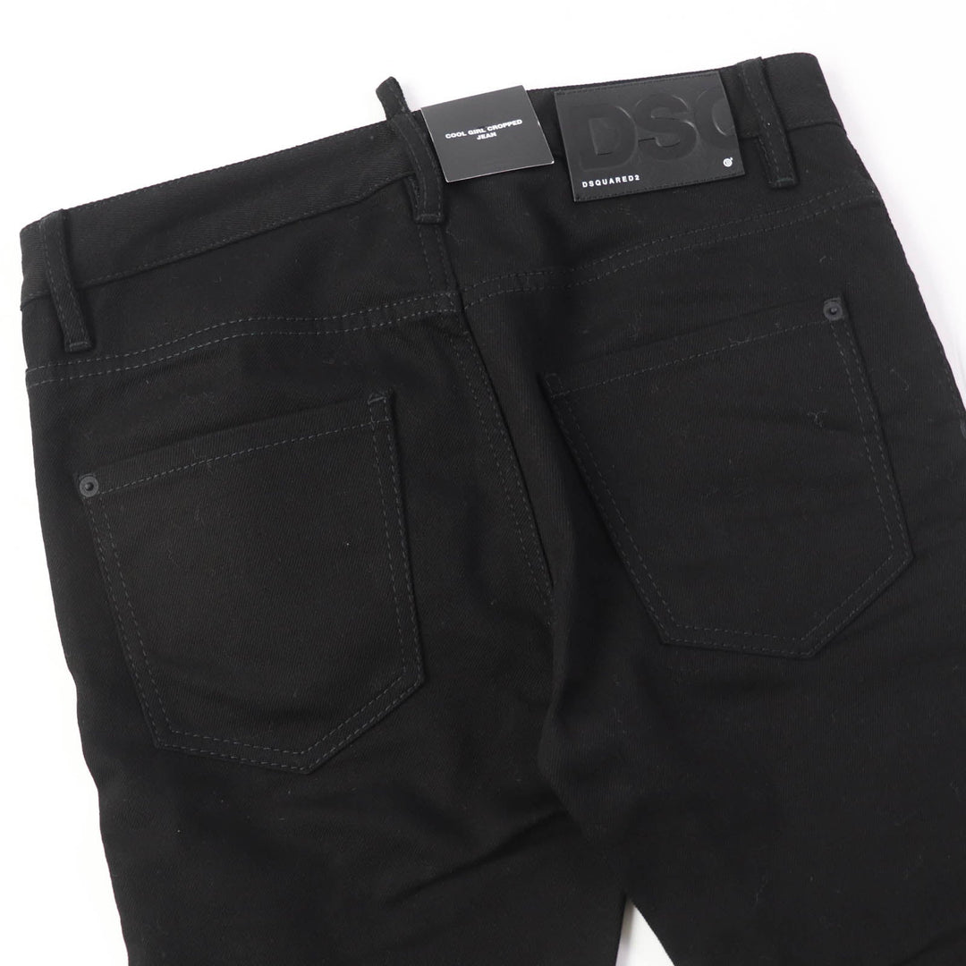 DSQUARED2 Denim pants S75LB0346 Main: 98% cotton, Main: 2% polyurethane, Lining: 65% polyester, Lining: 35% cotton, Part: 80% leather, 14% polyester, 6% resin black Women 40 Used Authentic