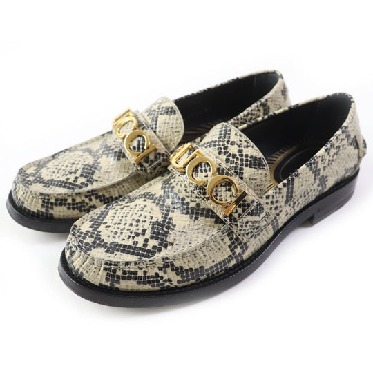 GUCCI loafers 700036 Main: Embossed leather Beige black Women 38 Used Authentic