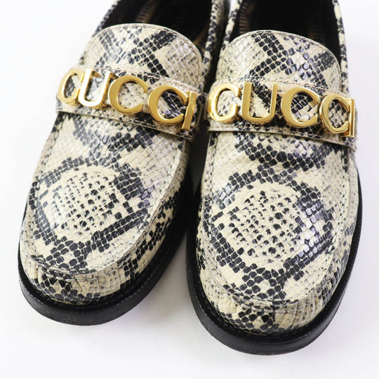 GUCCI loafers 700036 Main: Embossed leather Beige black Women 38 Used Authentic