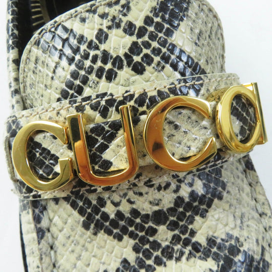 GUCCI loafers 700036 Main: Embossed leather Beige black Women 38 Used Authentic