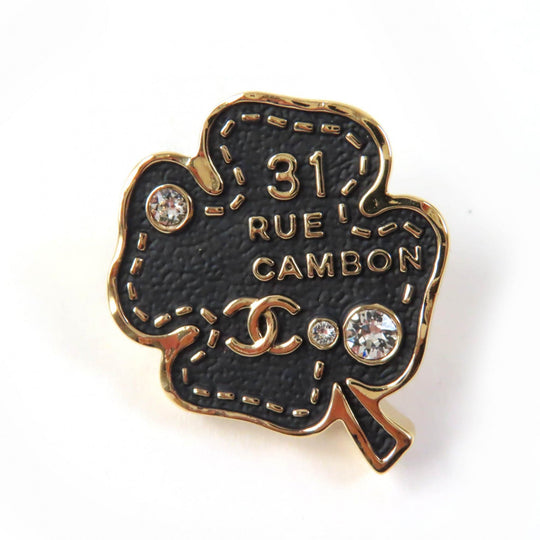 CHANEL Brooch B23S ABA782 Metal.Rhinestone Black gold Women Used Authentic