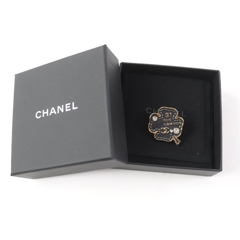 CHANEL Brooch B23S ABA782 Metal.Rhinestone Black gold Women Used Authentic